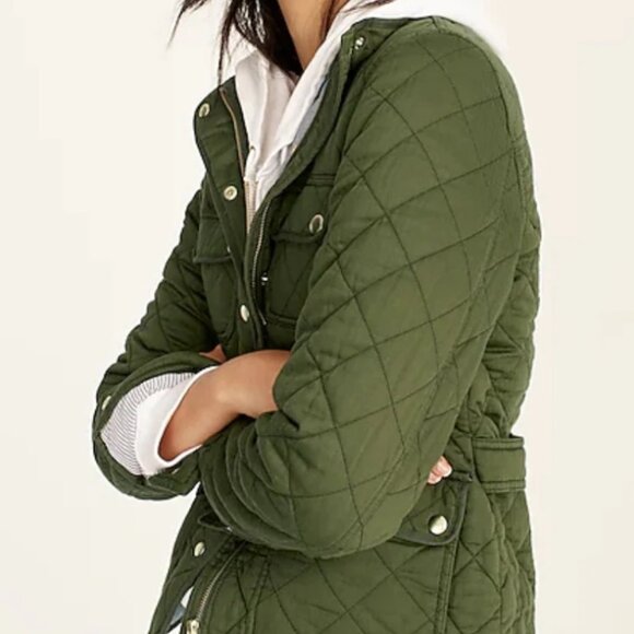 J Crew Field Jacket Womens Small Green Quilted Downtown Zip/Snap Cotton Ladies - Picture 4 of 4